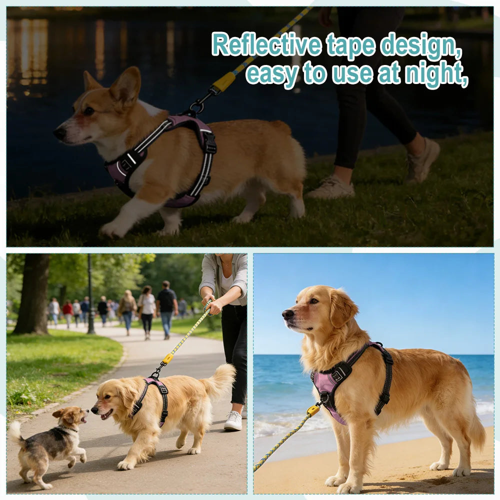 Pet Reflective Nylon Dog Collars Harness Vests Leash Adjustable