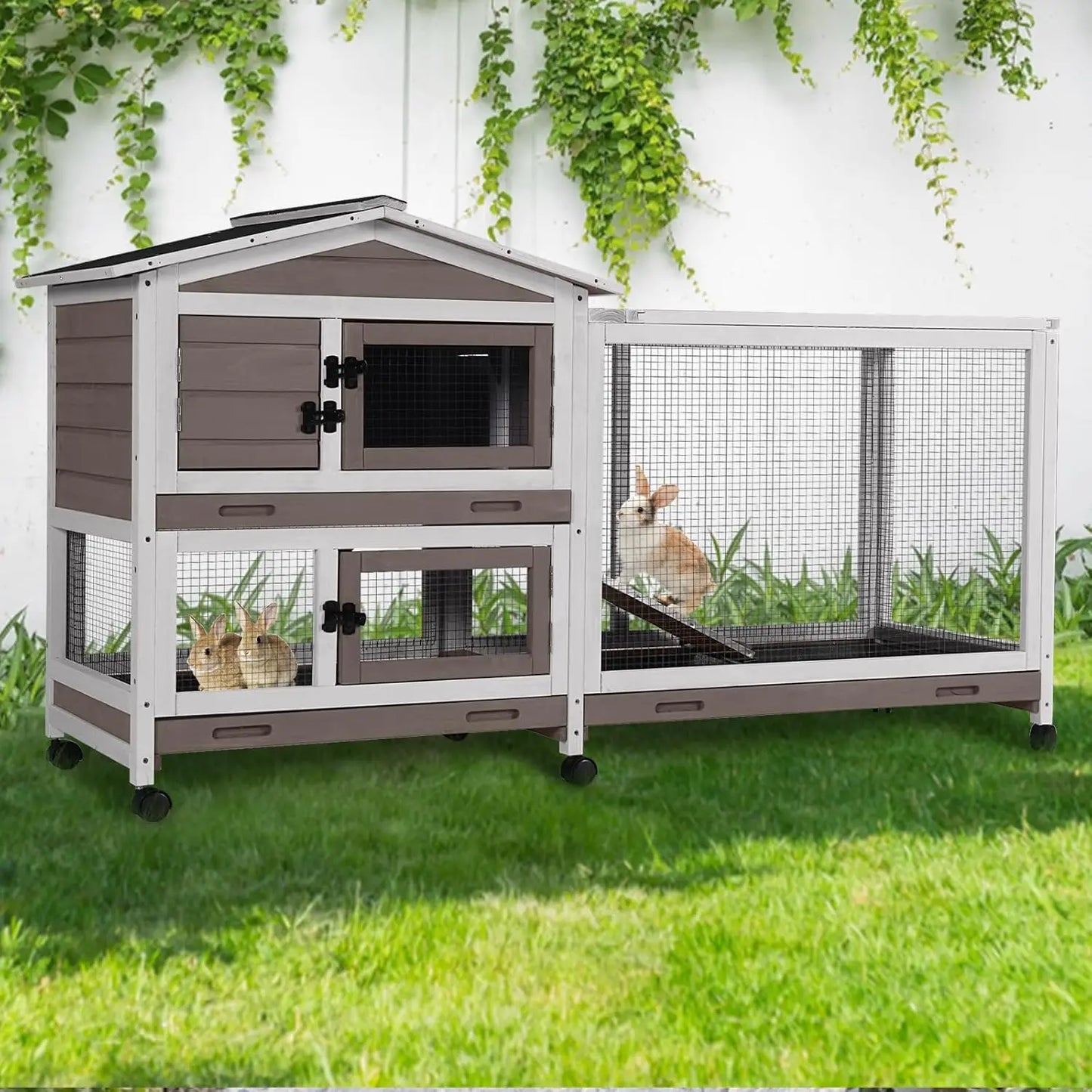 2-Story Rabbit Hutch Full Metal Frame- 62" with 6 locking casters