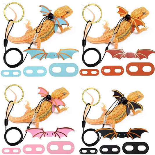 3 Pcs Adjustable Bearded Dragon Leash With Bat Wings Lizard Harness
