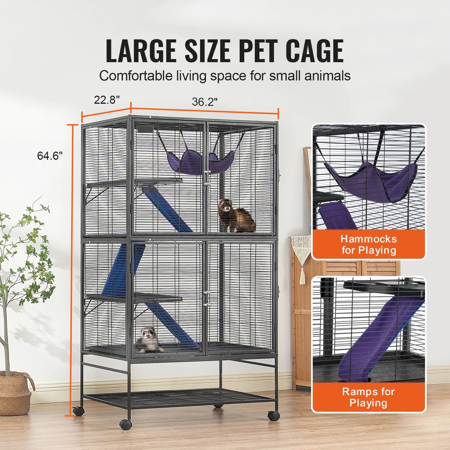 64.6" Rolling Metal Ferret Cage Large 4-Tier