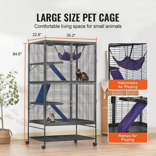 64.6" Rolling Metal Ferret Cage Large 4-Tier