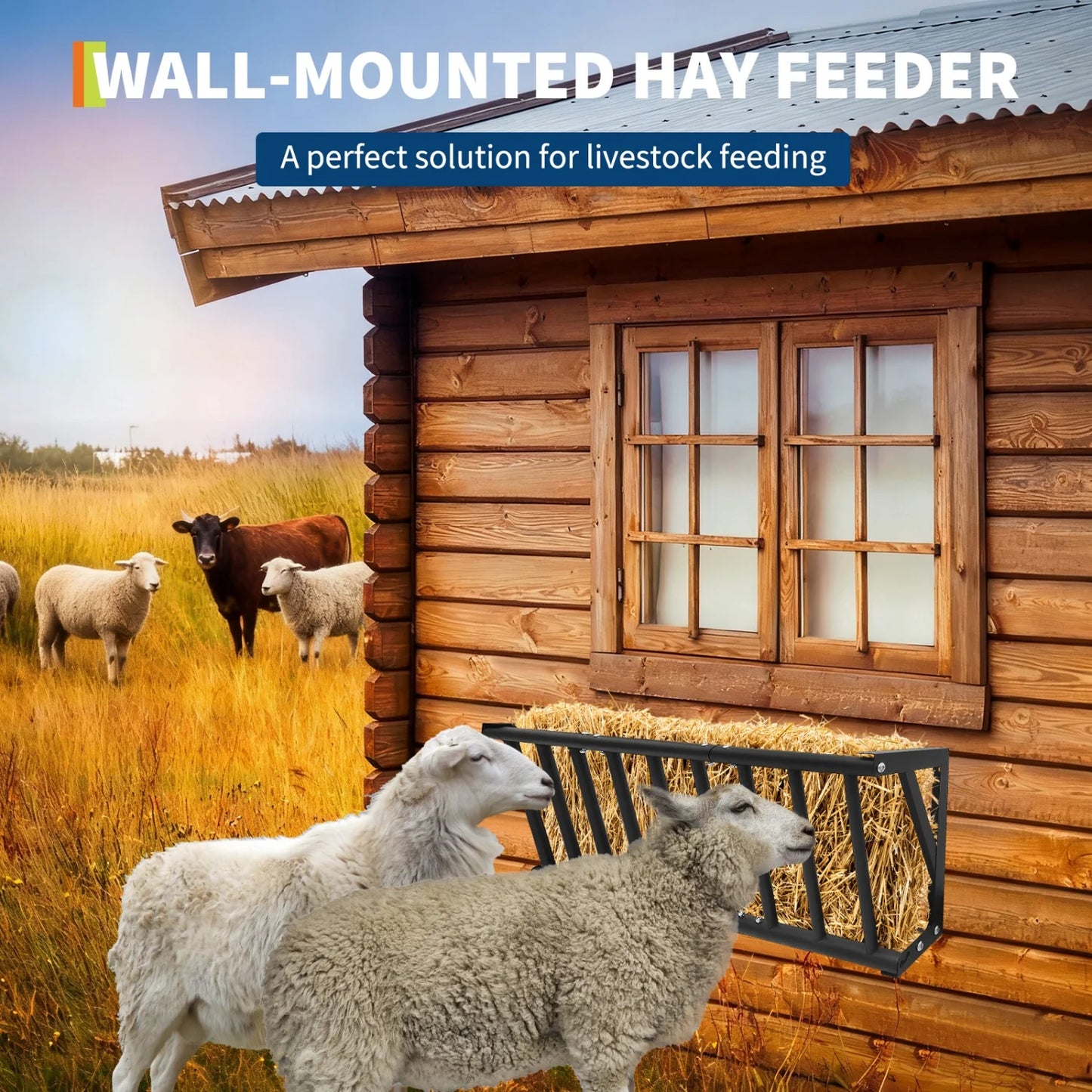 Wall Mount Hay Feeder Rack, Heavy Duty Carbon Steel Hay Holder