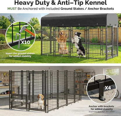 Heavy Duty 8x4x6FT Dog Kennel For Outdoors,