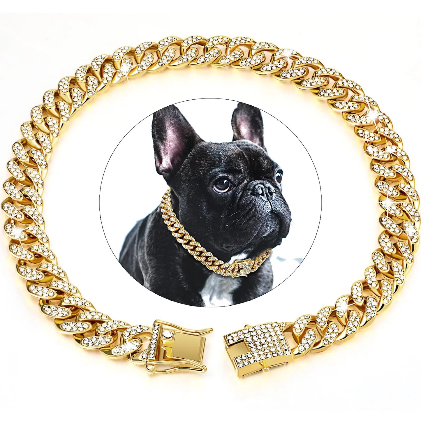 Dog Chain Collar Diamond Cuban Link Necklace Metal Cat Chain
