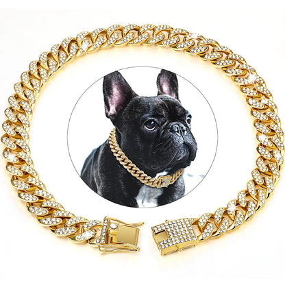 Dog Chain Collar Diamond Cuban Link Necklace Metal Cat Chain