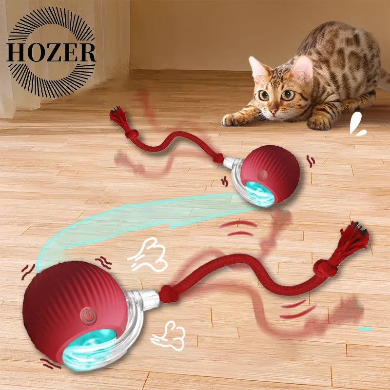 2Pcs Cat Interactive Ball Toys Automatic Rolling Ball Faux Tail Rechargeable