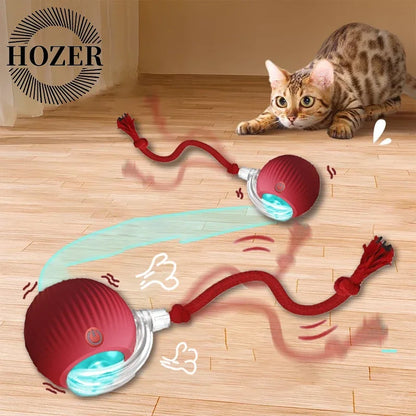 2Pcs Cat Interactive Ball Toys Automatic Rolling Ball Faux Tail Rechargeable