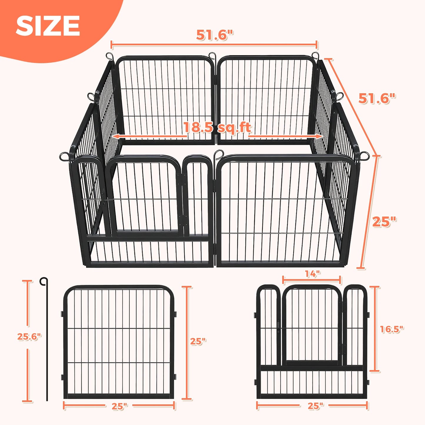 Dog Playpen with Door, Outdoor/Indoor Foldable Metal Fence