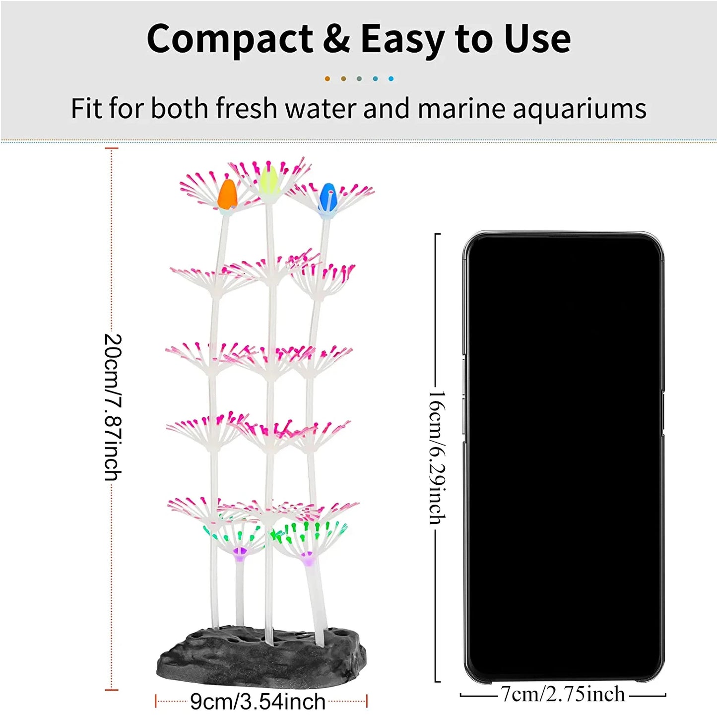 Glowing Silicone Coral Aquarium Decor with Suction Cups