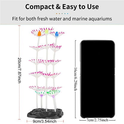 Glowing Silicone Coral Aquarium Decor with Suction Cups