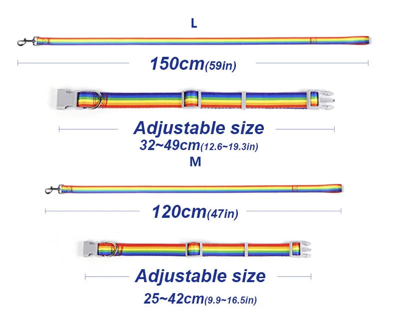 Rainbow Dog Rope Large Medium And Small, Traction Rope Snap On Pet Collar