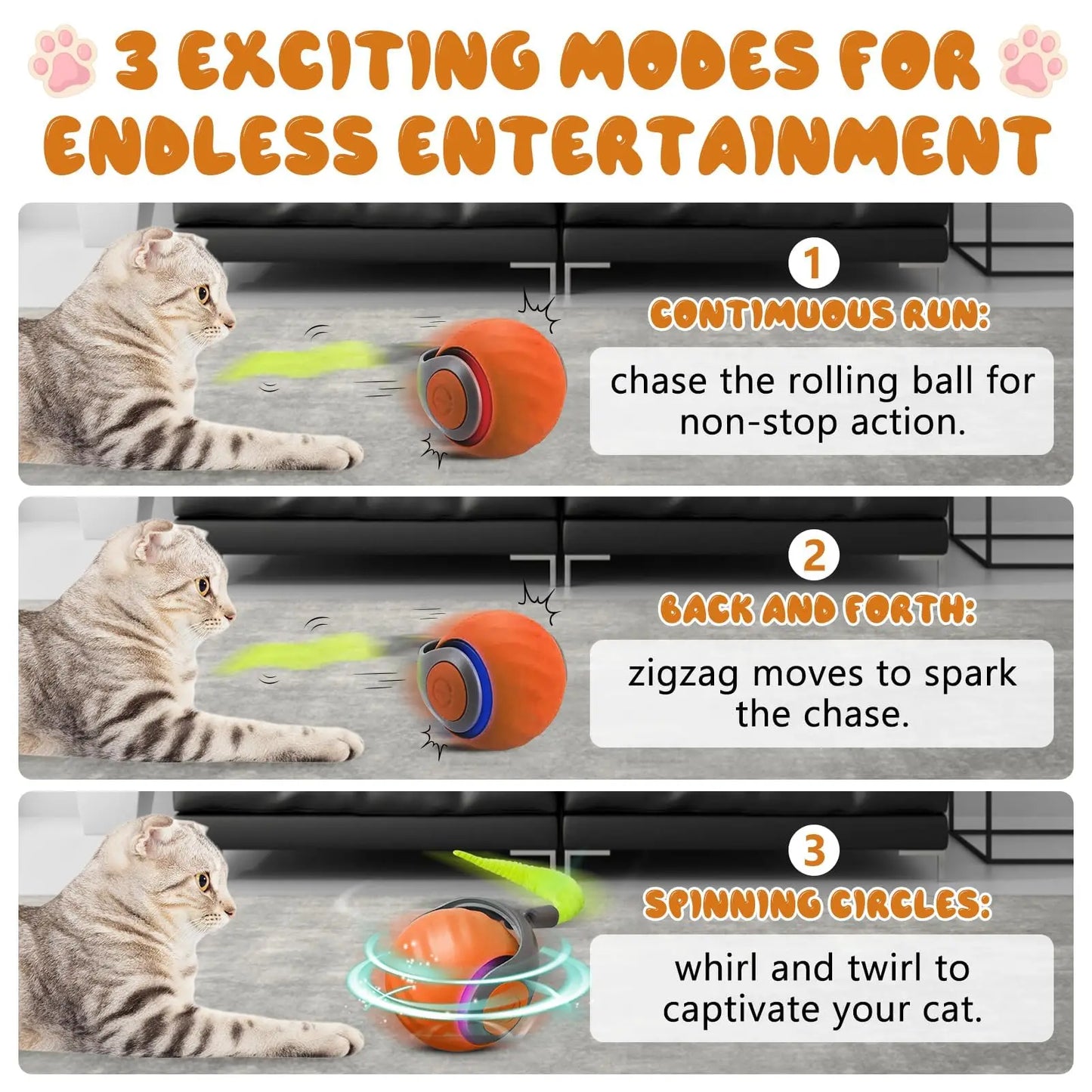 Cat toy with three modes for entertainment on a gray background