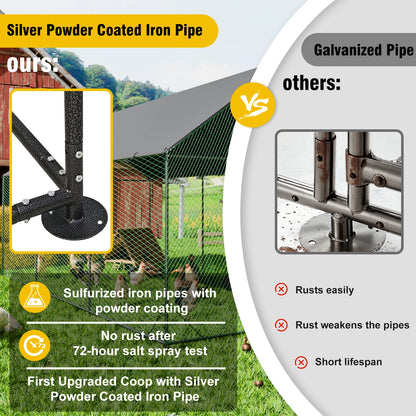 Large Upgrade Metal Chicken Coop Walk-in Poultry Run with Nylon Netting