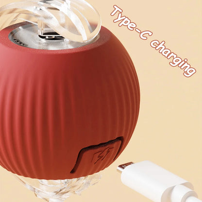 2Pcs Cat Interactive Ball Toys Automatic Rolling Ball Faux Tail Rechargeable