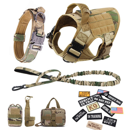 Military Large Dog Harness Collar Leash Bags Patches