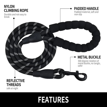 Dog Leash with Soft Padded Handle – Heavy‑Duty Reflective Rope Lead