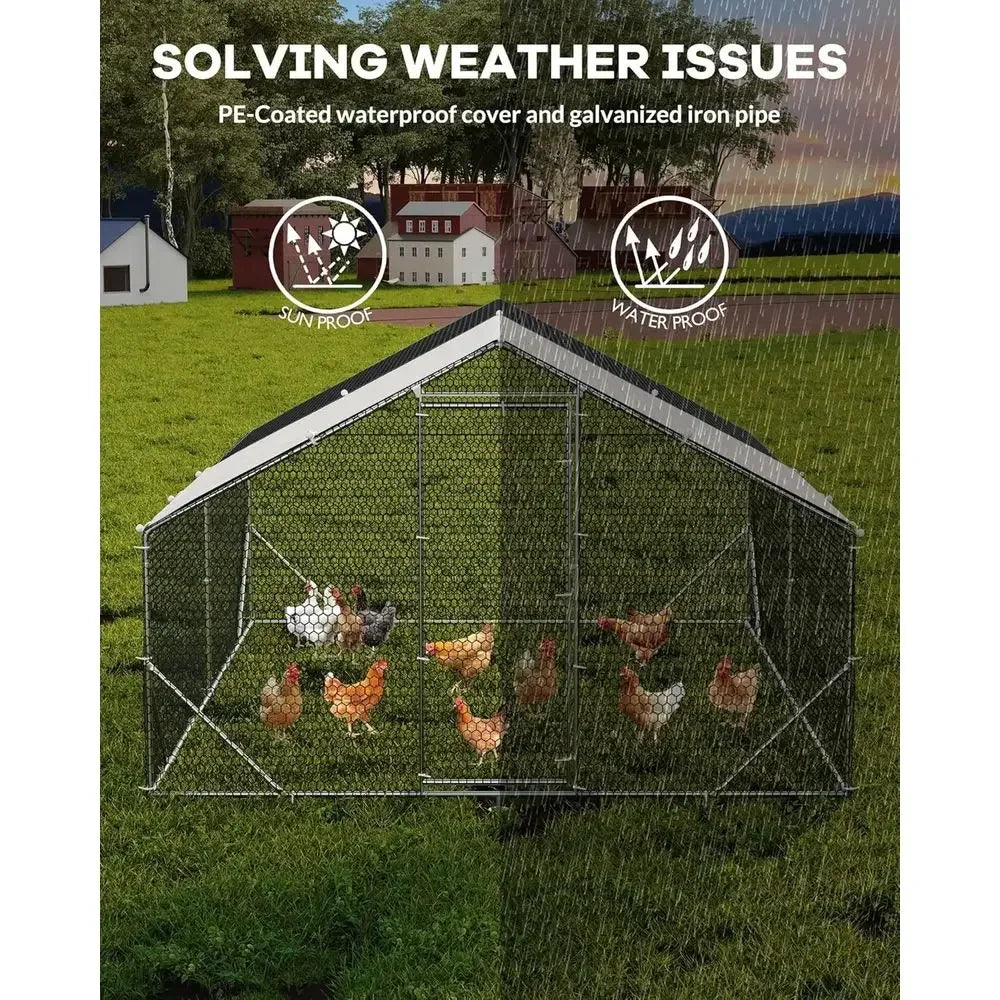 Walk-in Chicken Coop with Waterproof UV-Resistant Cover and Run