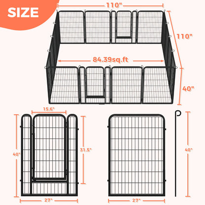 Dog Playpen with Door, Outdoor/Indoor Foldable Metal Fence