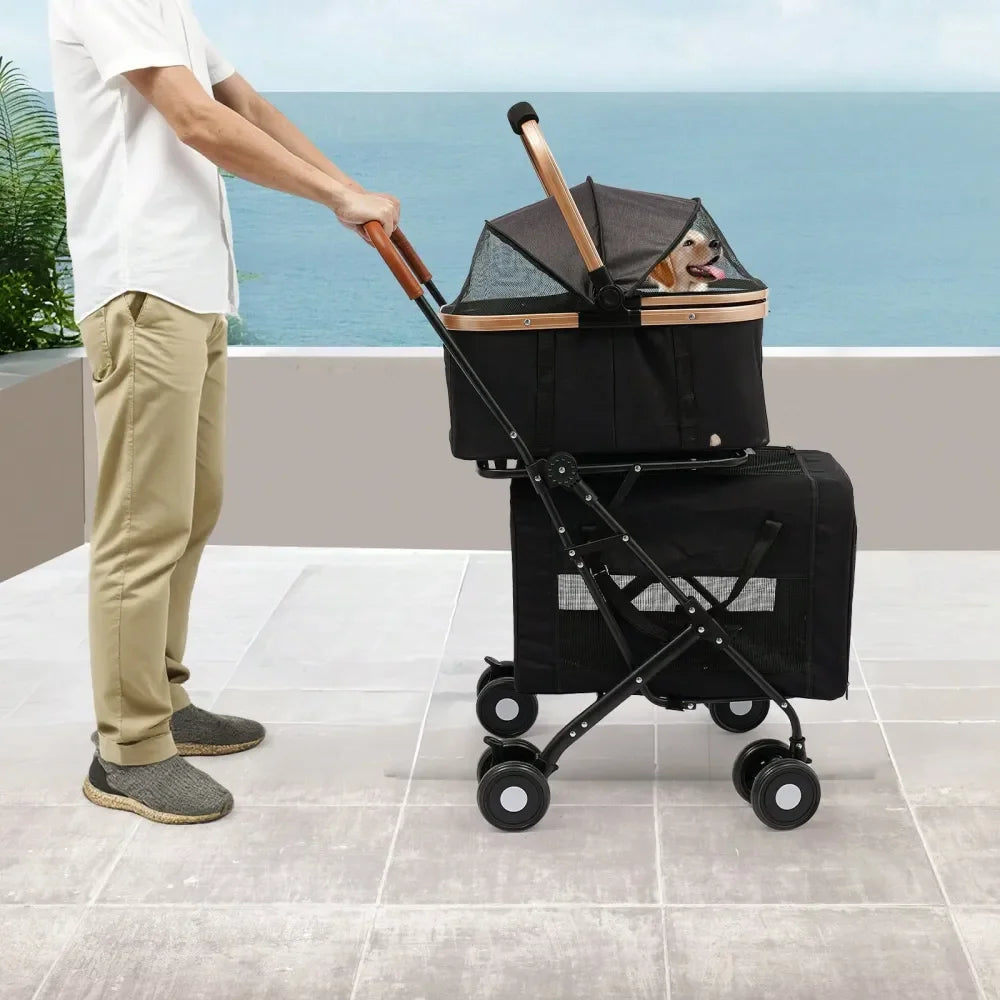 Pet Stroller W/ Detachable Bags And Lockable Wheels,