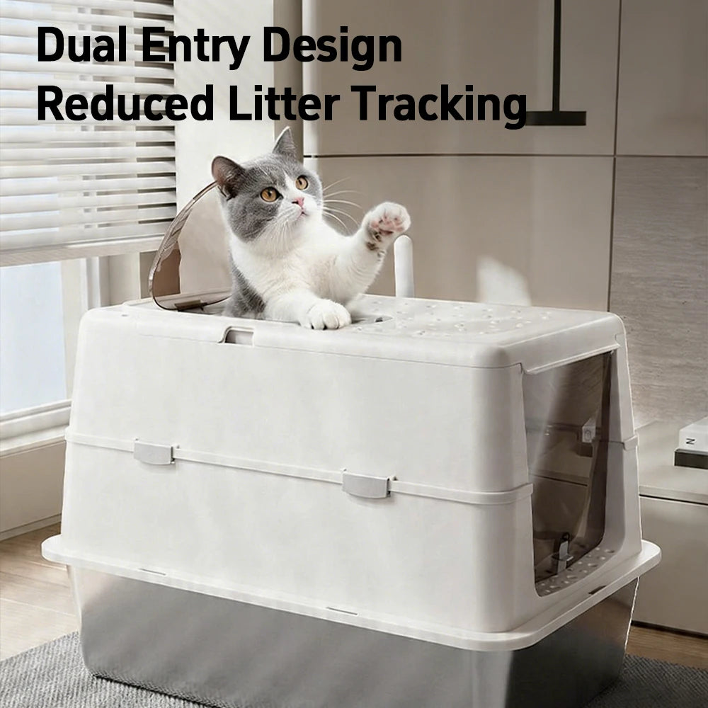 Stainless Steel Cat Litter Box with Flip Cover