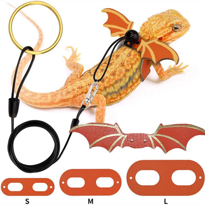 3 Pcs Adjustable Bearded Dragon Leash With Bat Wings Lizard Harness