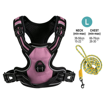 Pet Reflective Nylon Dog Collars Harness Vests Leash Adjustable
