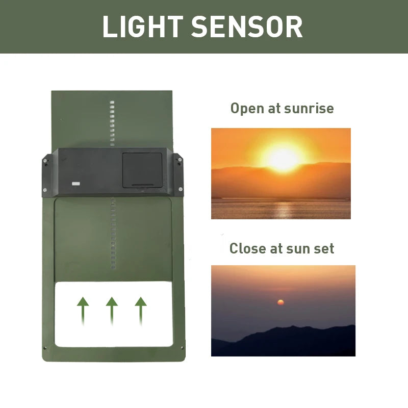 Light sensor with images showing its operation at sunrise and sunset.