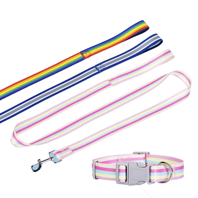 Rainbow Dog Rope Large Medium And Small, Traction Rope Snap On Pet Collar