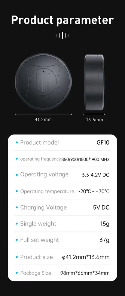 Product parameter display with technical specifications and dimensions of a device.