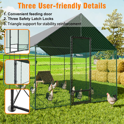 Large Upgrade Metal Chicken Coop Walk-in Poultry Run with Nylon Netting