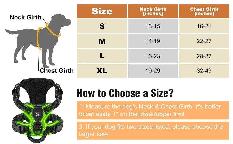 Led luminous Dog Harness No Pull Adjustable Rechargeable