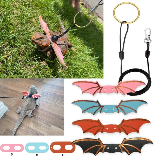 3 Pcs Adjustable Bearded Dragon Leash With Bat Wings Lizard Harness