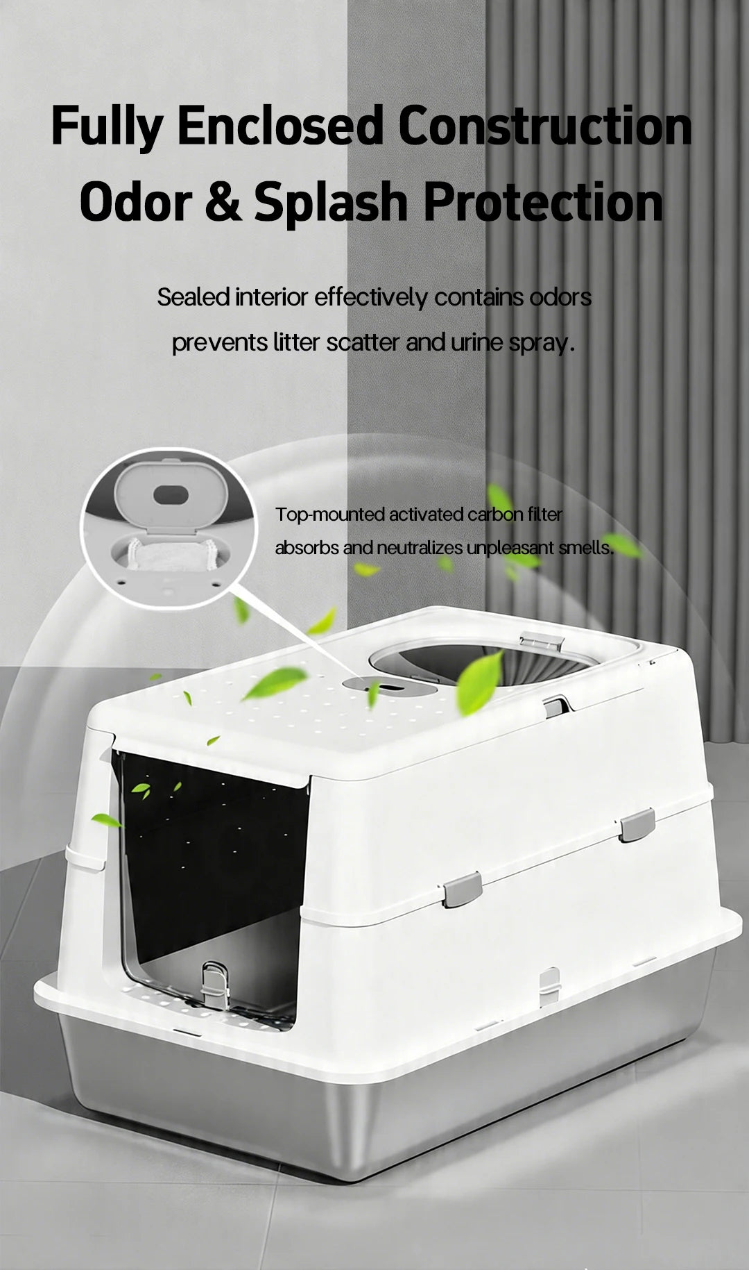 Stainless Steel Cat Litter Box with Flip Cover