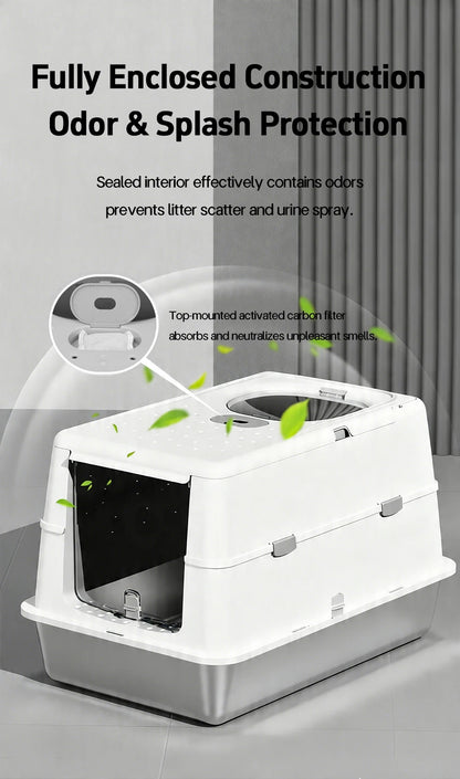 Stainless Steel Cat Litter Box with Flip Cover