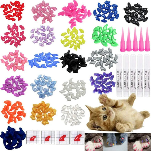 Cat Nail Protector Cover With Free Adhesive Glue + Applicator  20pcs/lot for Kitten