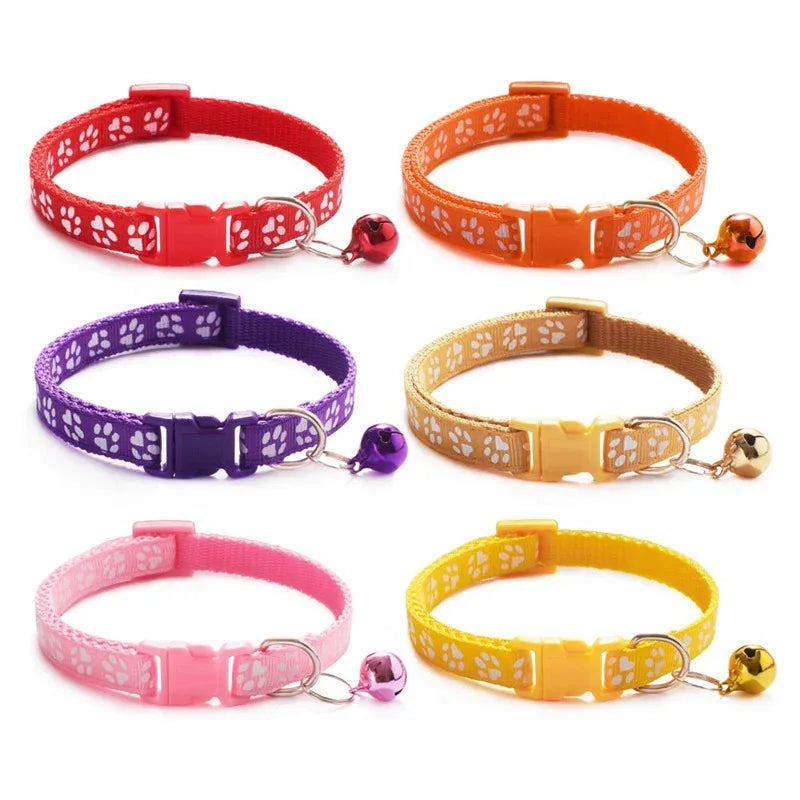 1/6/18pcs Collar With Bell Footprints Colorful Adjustable Bell Ring Necklace Pet