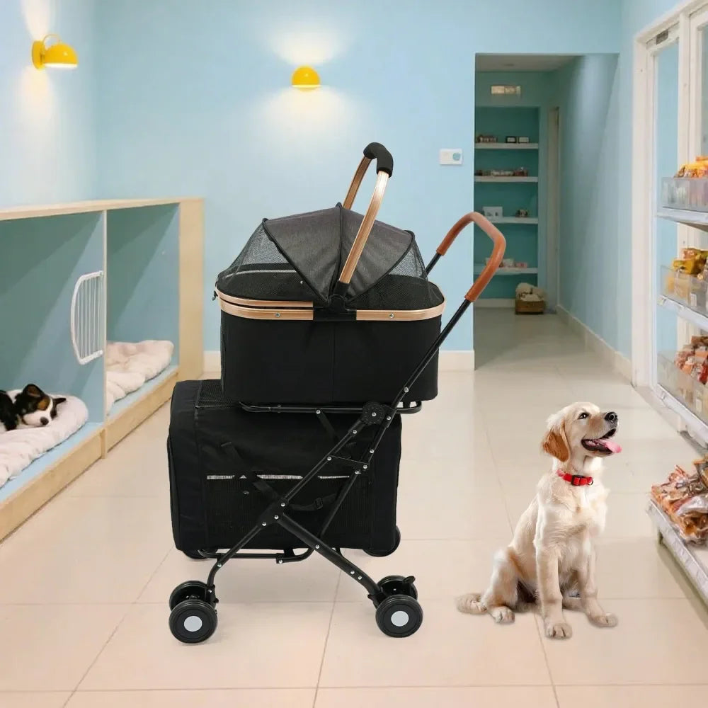 Pet Stroller W/ Detachable Bags And Lockable Wheels,