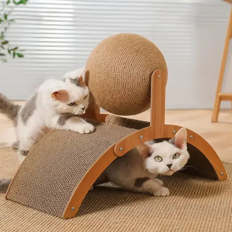 2 In 1, Cat Scratching Ball Wooden Cat Scratcher