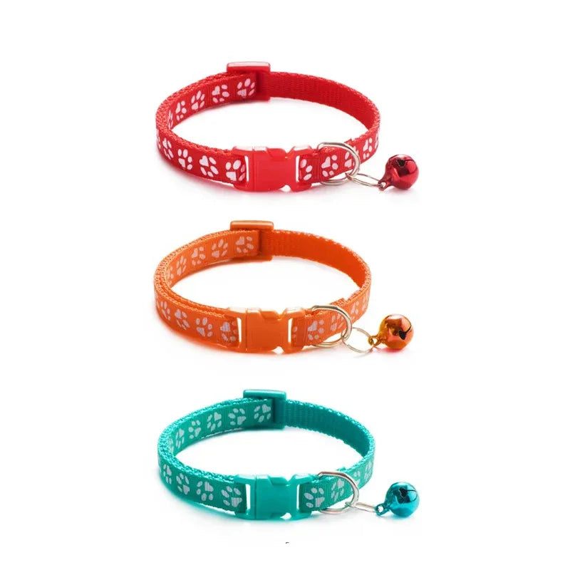 1/6/18pcs Collar With Bell Footprints Colorful Adjustable Bell Ring Necklace Pet