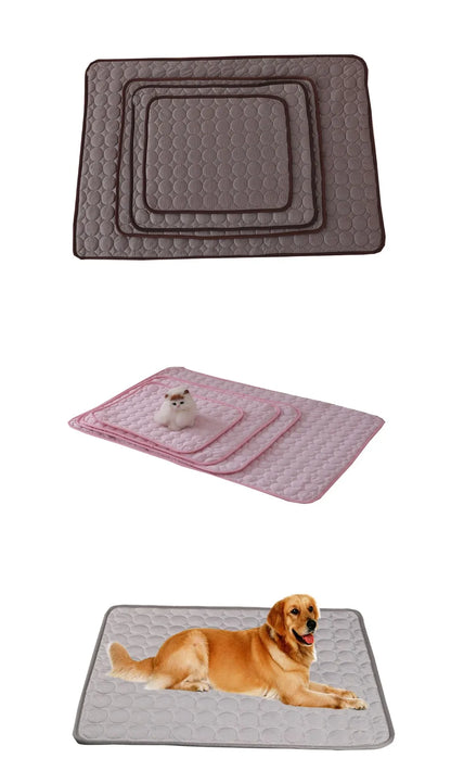 Set of quilted pet mats in different sizes on a white background