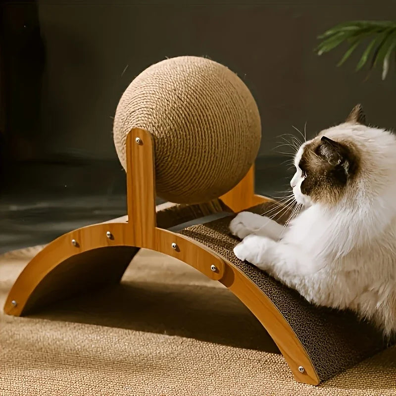 2 In 1, Cat Scratching Ball Wooden Cat Scratcher