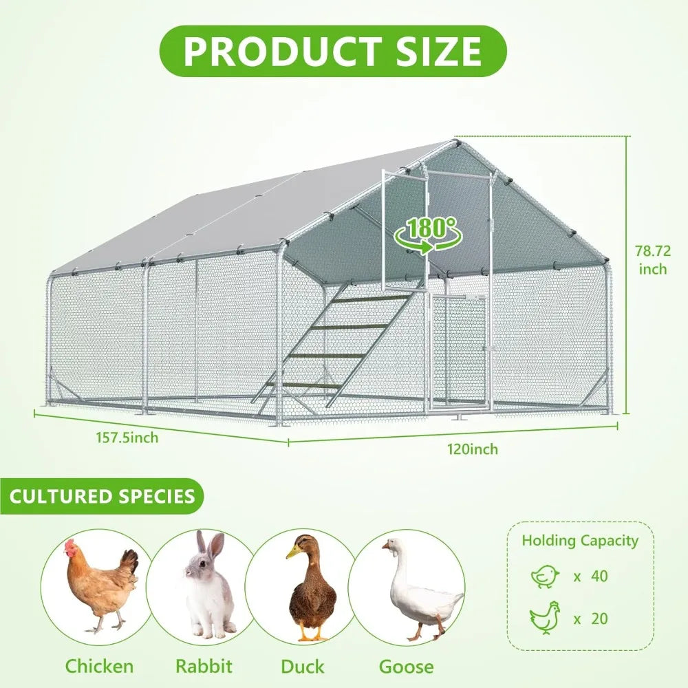 Metal Chicken Coop with Anti-UV Cover, Walk-in Pen