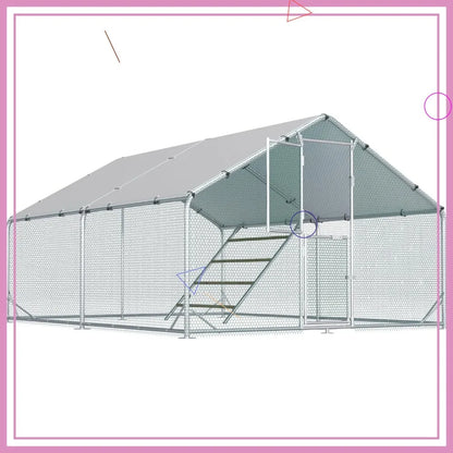 Metal Chicken Coop with Anti-UV Cover, Walk-in Pen