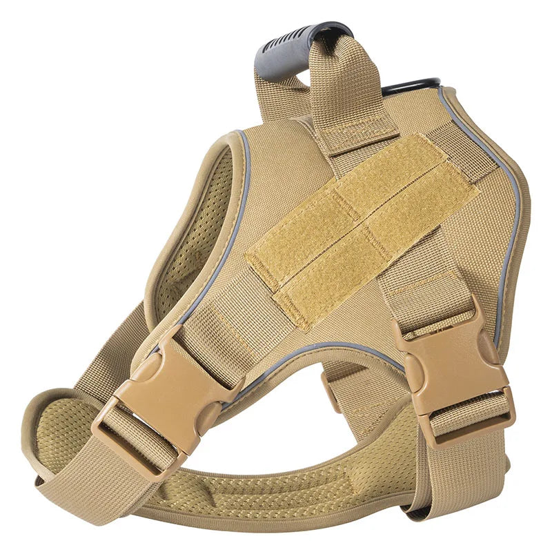 Tan dog harness on a white background