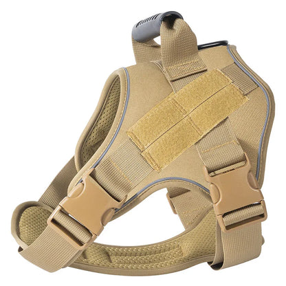 Tan dog harness on a white background