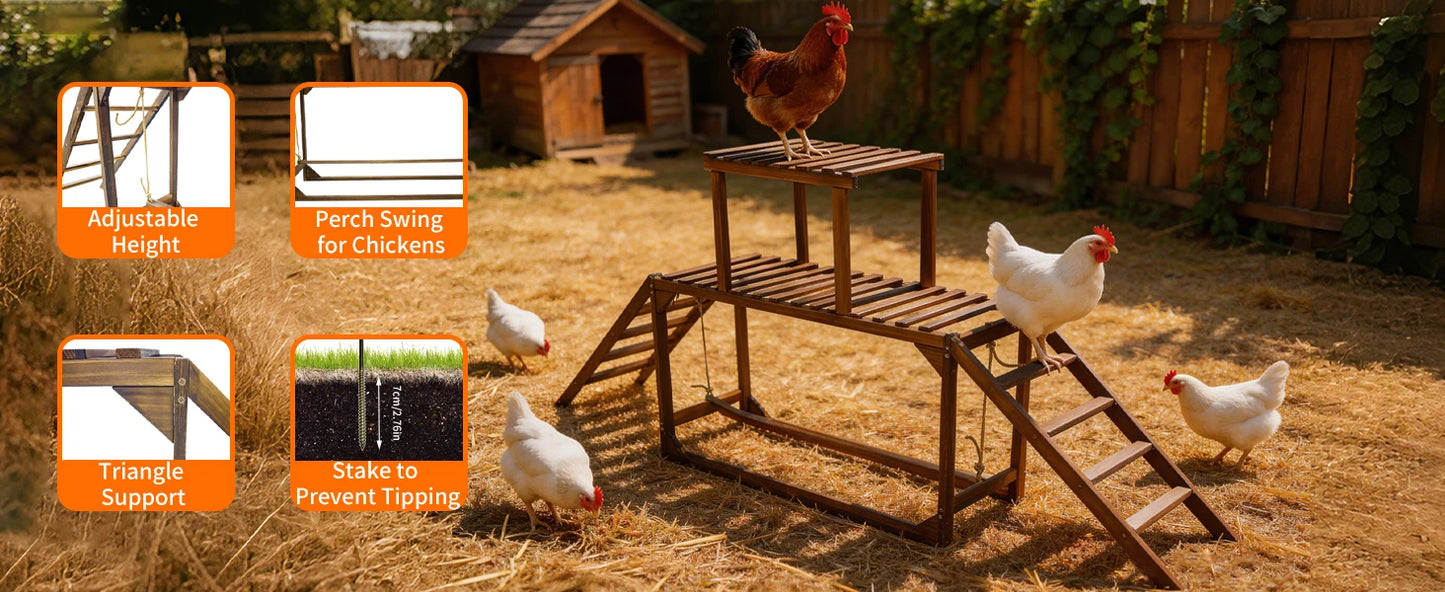 Wood Chicken Perch Coop with Swing Ladder Platform