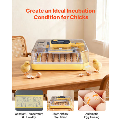 Egg Incubator with LED Candler Temperature Auto Humidity  360° View Clear Window
