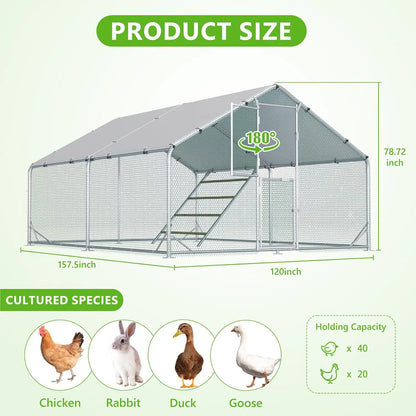 Metal Chicken Coop with Anti-UV Cover, Walk-in Pen