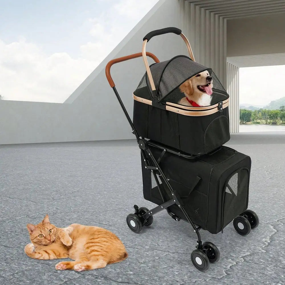 Pet Stroller W/ Detachable Bags And Lockable Wheels,