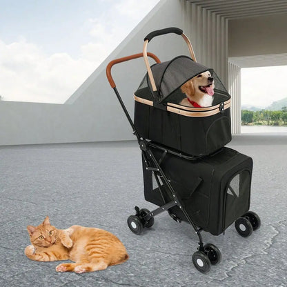 Pet Stroller W/ Detachable Bags And Lockable Wheels,